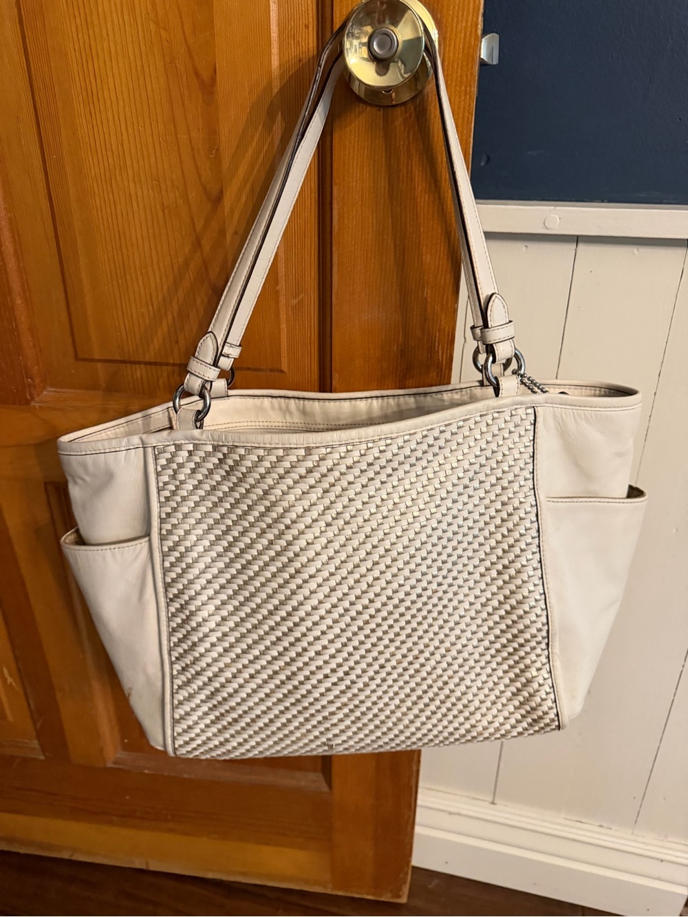 Coach Woven Panel Cream Tote Shoulder Bag
